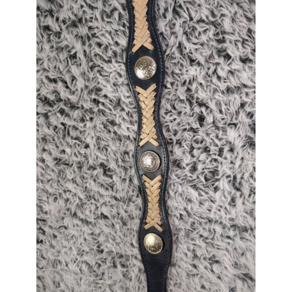 Dan Dee Womens Western Boho Leather Belt 28 Blue Braided Concho Engraved Buckle - Picture 6 of 9